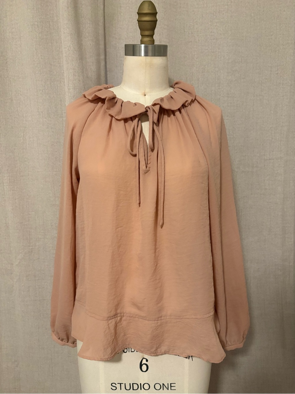 Ann Taylor Ruffle-Tie Blouse – Dusty Rose, Size XS (Fits Like M)